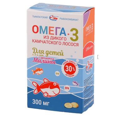 Сальмоника Омега-3 из дикого камчатского лосося для детей с трех лет капс.300мг №84 Малина
