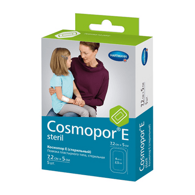 Повязка Cosmopor E на рану самоклеящаяся стерильная 5 х 7,2см 5 шт.