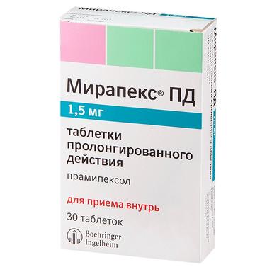 Мирапекс ПД таблетки 1,5мг 30 шт.