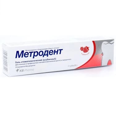 Метродент 10 мг/г+0.5 мг/г гель стоматологический Клубника 20 г