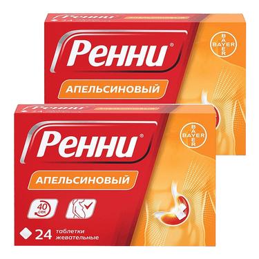 Набор 2Х Ренни 680 мг+80 мг таблетки жевательные Апельсин 24 шт