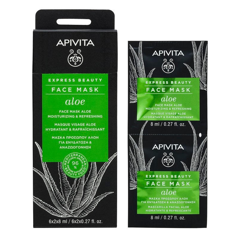 Apivita Express Beauty Маска для лица увлажняющая и освежающая Алое 8 мл 2 шт