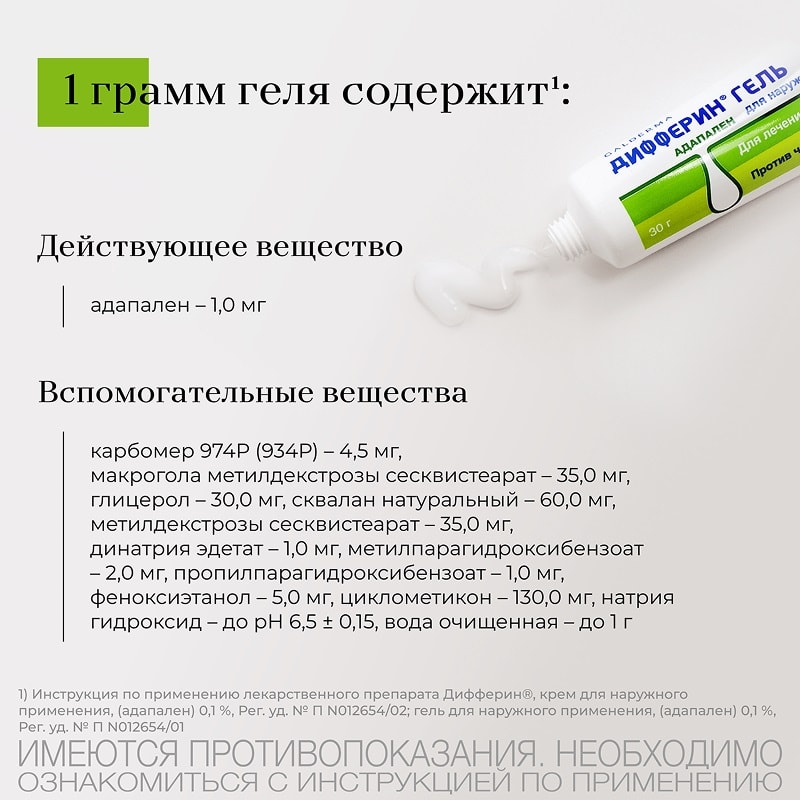 Дифферин 0,1% гель от акне, угрей и черных точек 30 г