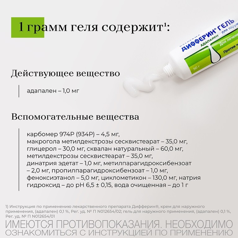 Дифферин 0,1% гель от акне, угрей и черных точек 30 г