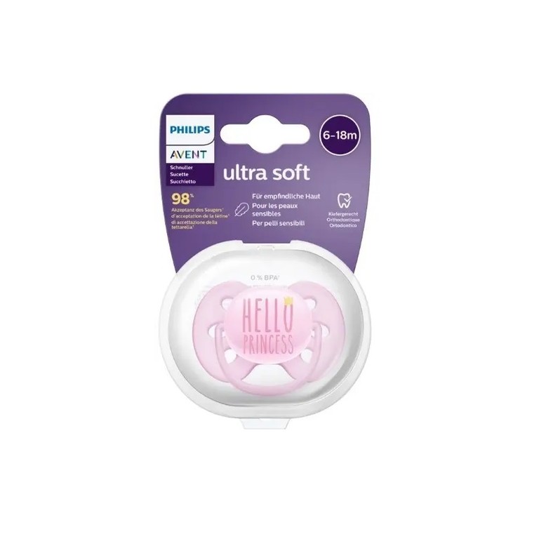 Philips Avent Ultra Soft Hello Пустышка силиконовая 6-18 месяцев