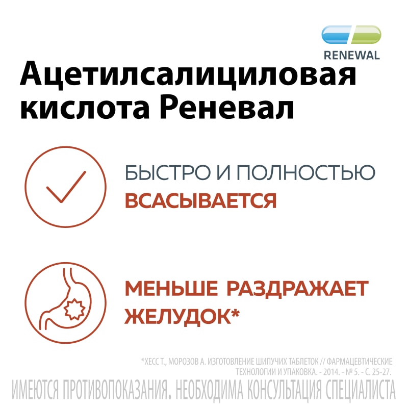 Ацетилсалициловая кислота Реневал 500 мг таблетки шипучие 20 шт