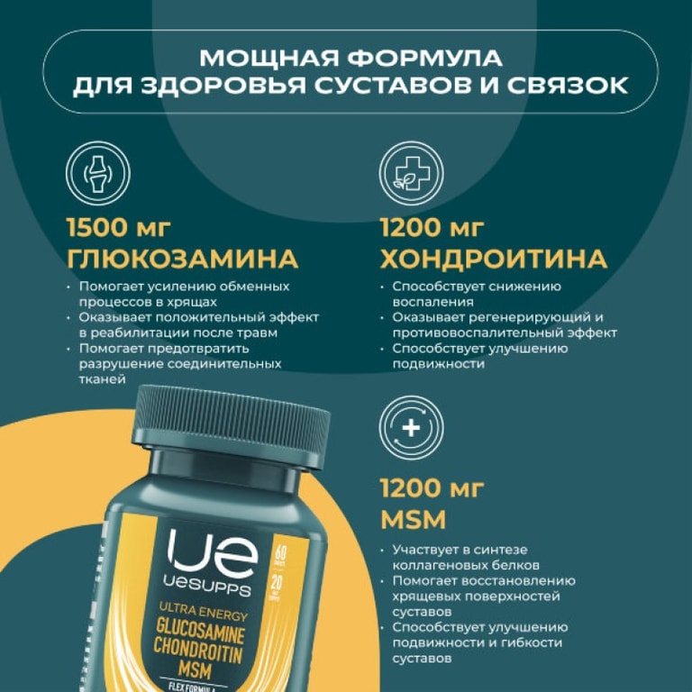 Уесаппс Ультра Энерджи Флекс Формула Глюкозамин Хондроитин МСМ таблетки 60 шт
