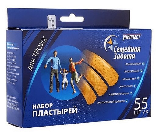 Унипласт Лейкопластырь бактерицидный универсальный Семейная Забота 55 шт