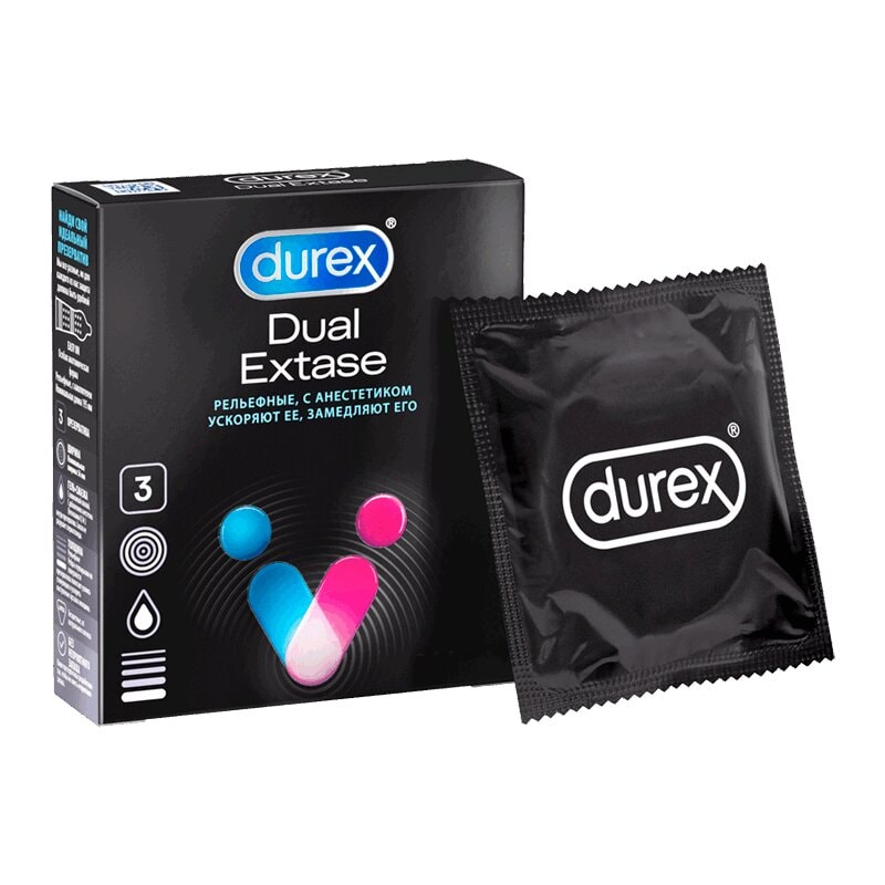 Durex Dual Extase Презервативы рельефные с анестетиком 3 шт
