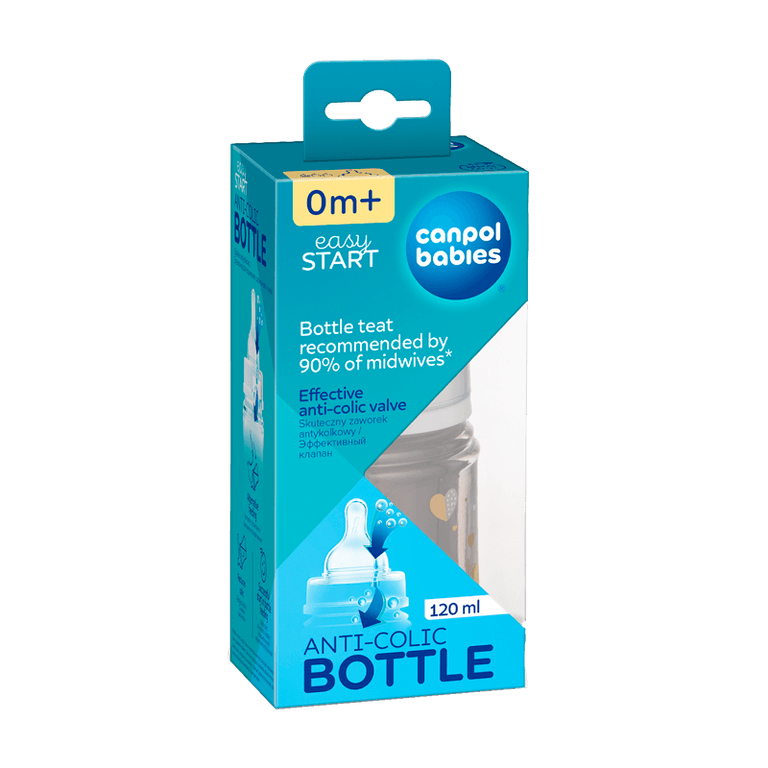 Канпол Ньюборн Бэби ИзиСтарт Бутылочка антиколиковая с 0мес.120 мл Белый