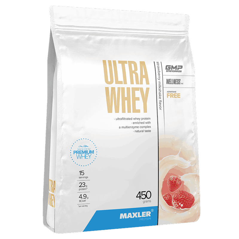 Maxler Ultra Whey Белковая сыворотка порошок Клубничный коктейль 450 г
