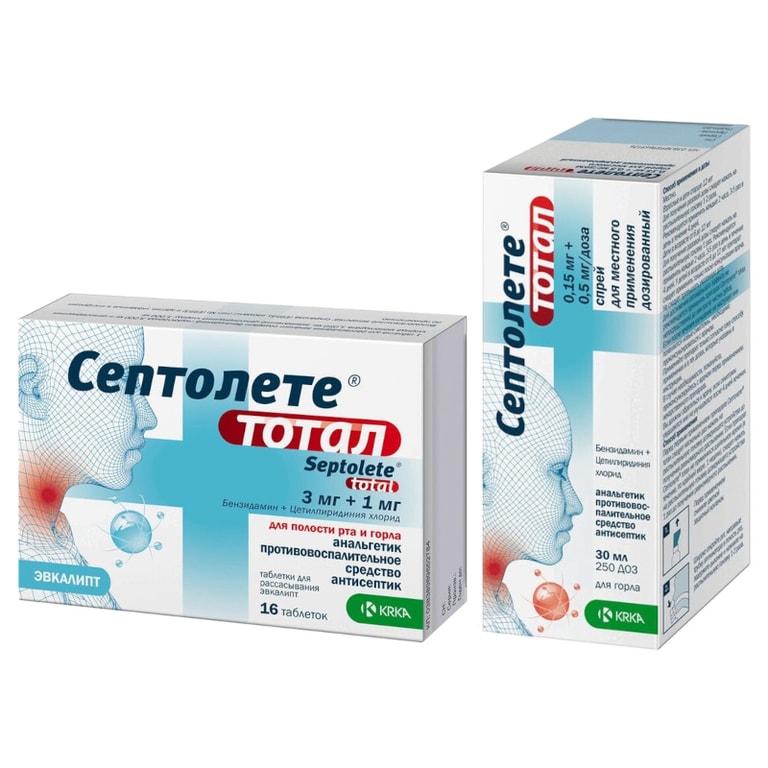 Набор Септолете Тотал спрей 30 мл + Септолете Тотал таблетки Эвкалипт 16 шт