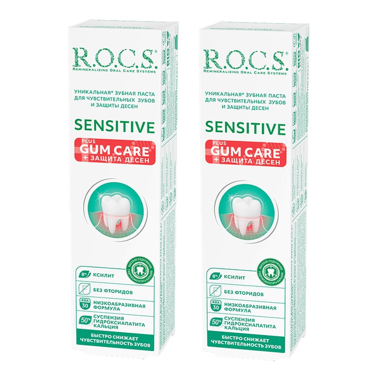Набор 2Х R.O.C.S. Зубная паста для чувствительных зубов + защита десен 94 г