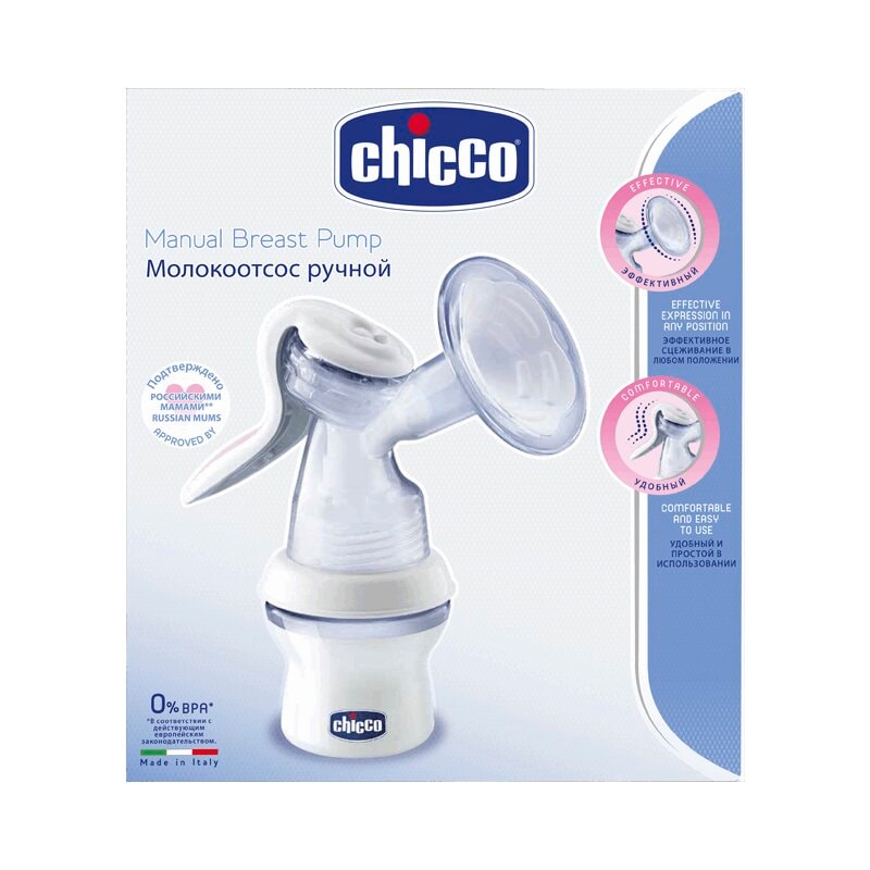 Chicco Natural Feeling Молокоотсос ручной с бутылочкой