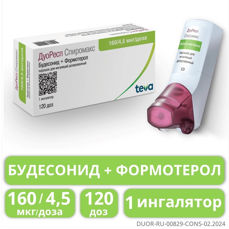 ДуоРесп Спиромакс 160 мкг/доза+4,5 мкг/доза порошок для ингаляций 120 доз