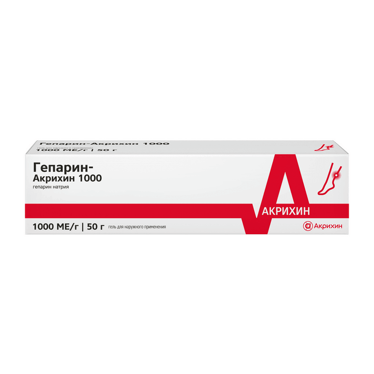 Гепарин-Акрихин 1000 МЕ/г гель для наружного применения 50 г