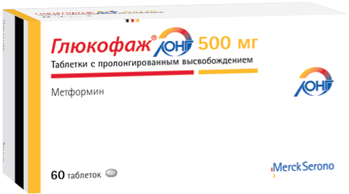 Глюкофаж Лонг 500 мг таблетки с пролонгированным высвобождением 60 шт