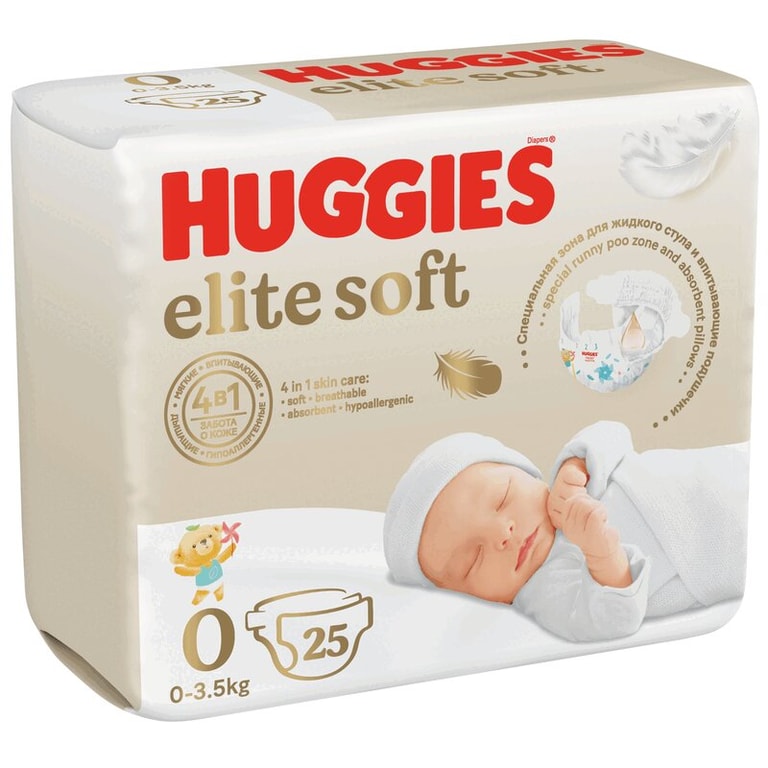 Huggies Elite Soft 0+ Подгузники детские до 3,5 кг 25 шт