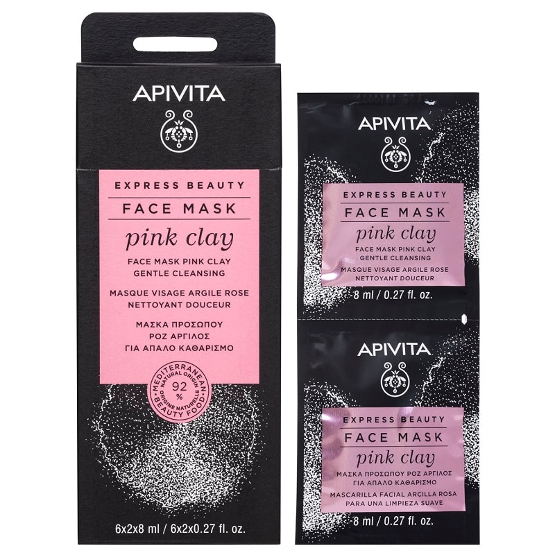 Apivita Express Beauty Маска для лица мягко очищающая Розовая глина 8 мл 2 шт