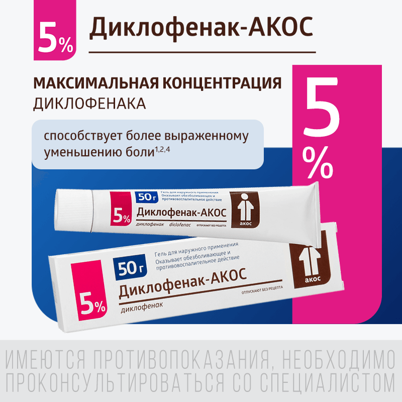 Диклофенак-АКОС 5% гель для наружного применения 50 г