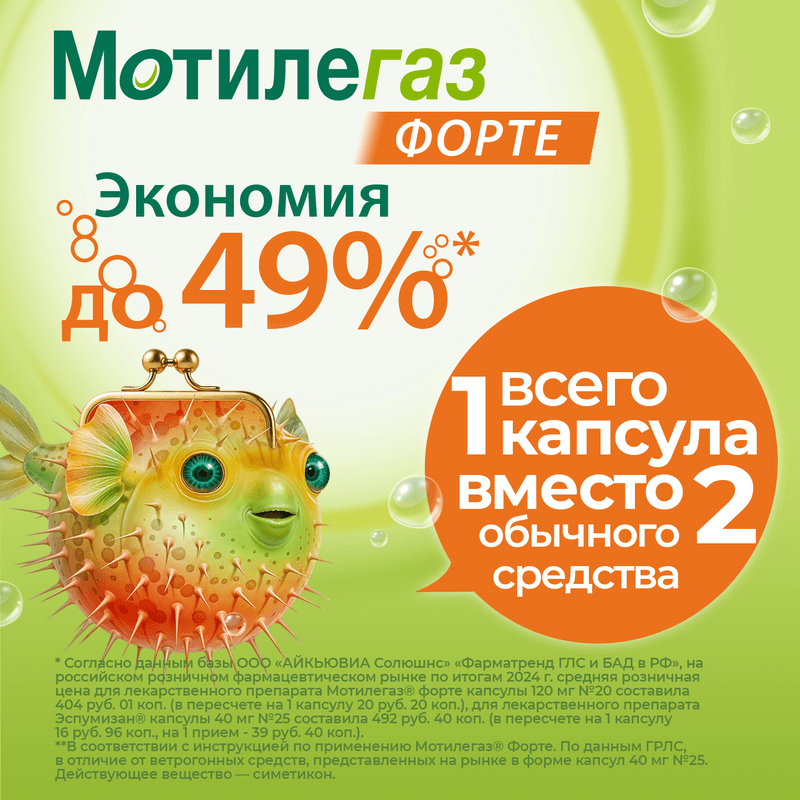 Мотилегаз Форте 120 мг капсулы 40 шт