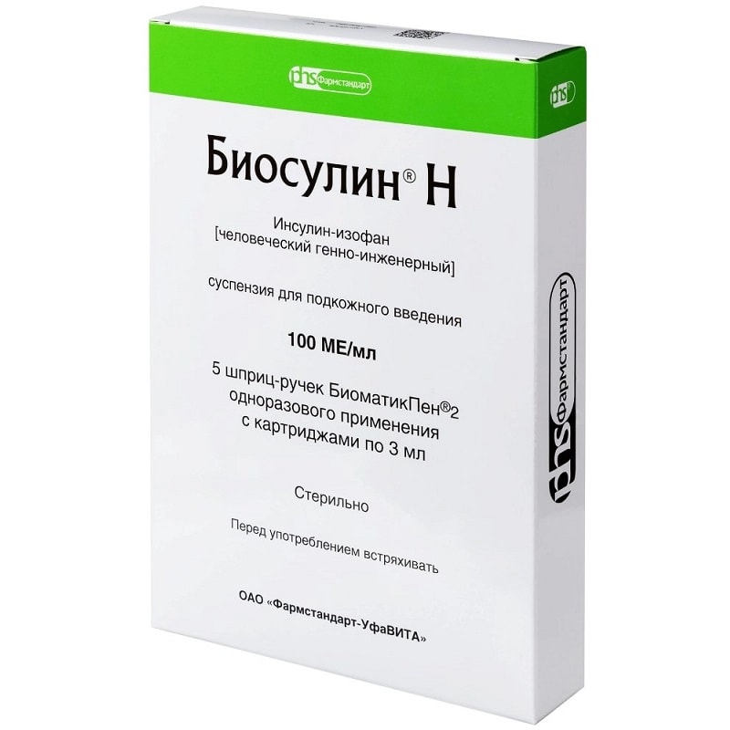 Биосулин Н 100 МЕ/мл суспензия для инъекций шприц-ручка 3 мл 5 шт