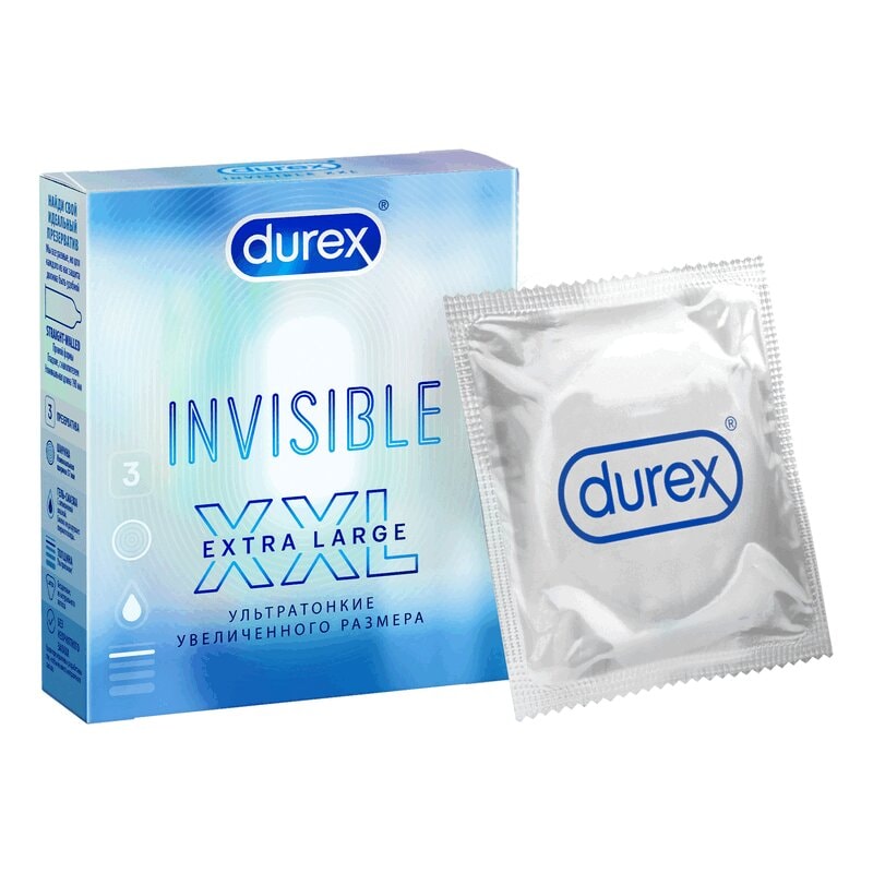 Durex Invisible XXL Презервативы ультратонкие увеличенного размера 3 шт