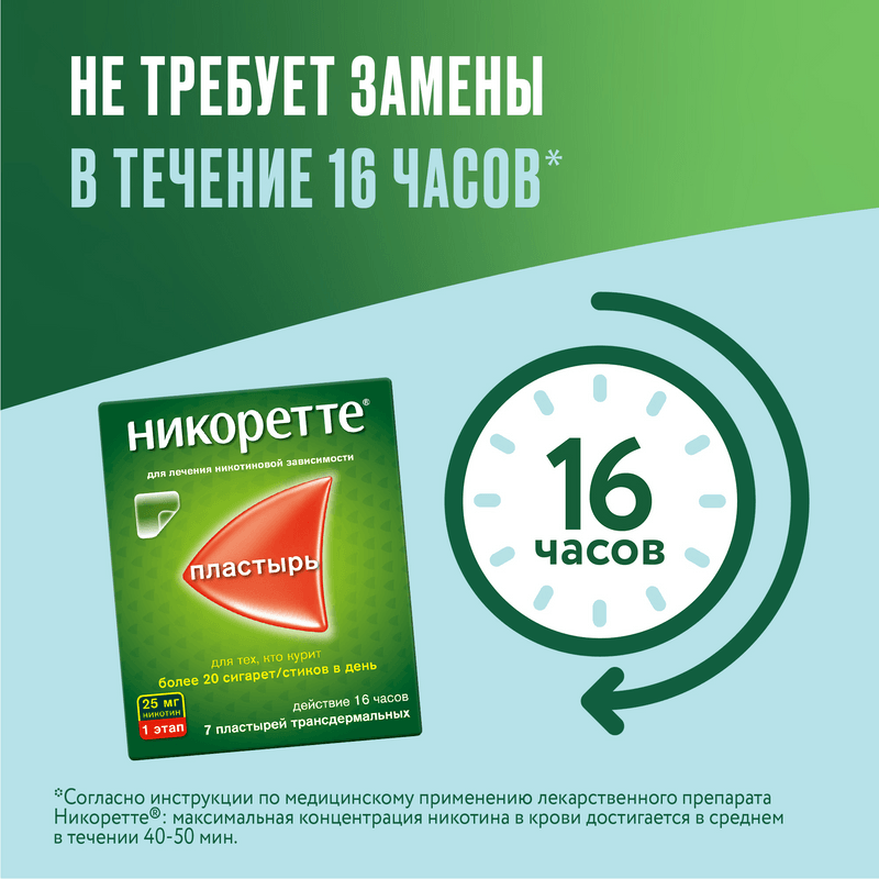 Никоретте 25 мг/16 ч пластырь трансдермальный 1 этап 7 шт