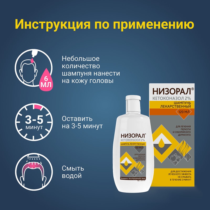 Низорал 2% шампунь лекарственный от перхоти 120 мл