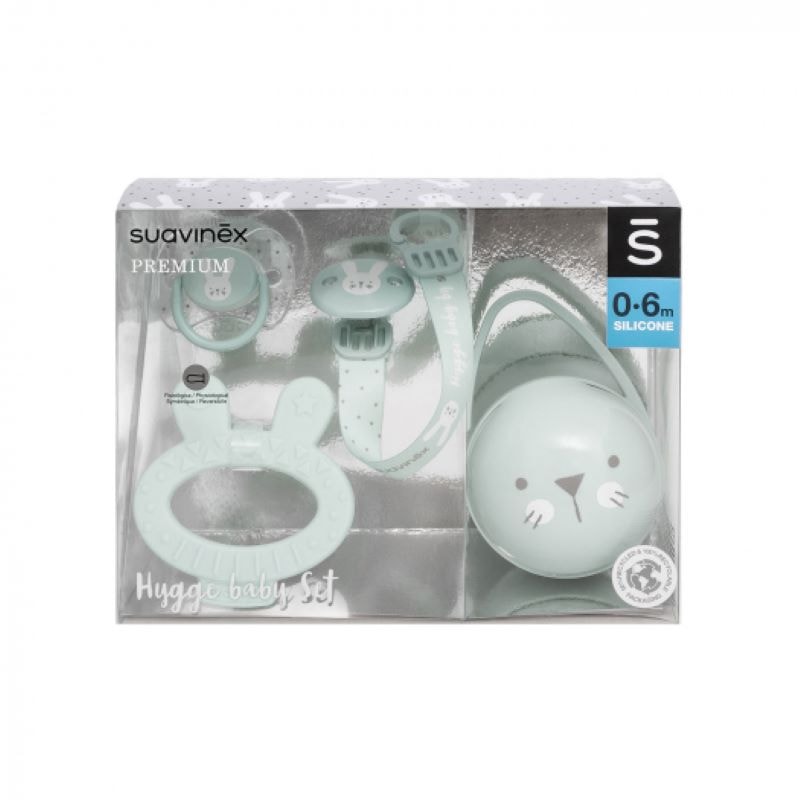 Suavinex Hygge Baby Набор детский пустышка + контейнер + держатель + прорезыватель Зеленый