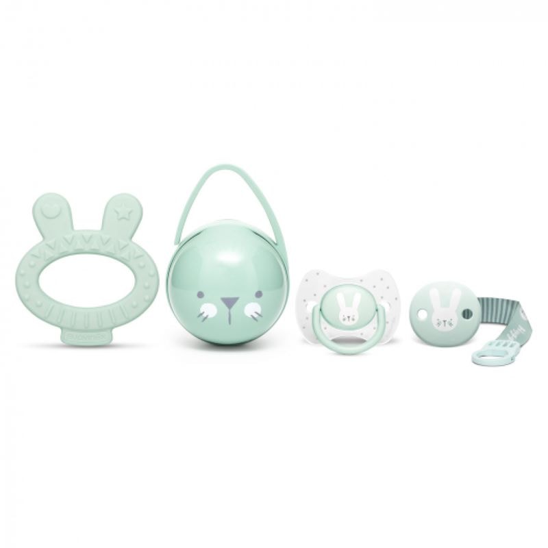 Suavinex Hygge Baby Набор детский пустышка + контейнер + держатель + прорезыватель Зеленый