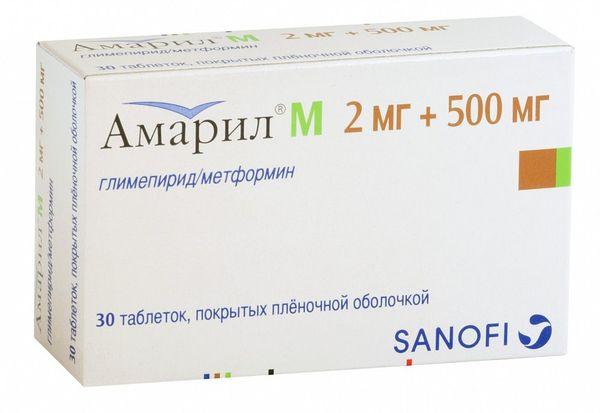 Амарил М таблетки 2 мг+500 мг 30 шт