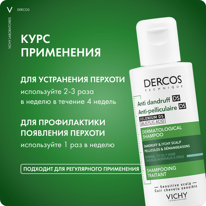 Vichy Dercos Шампунь-уход интенсивный против перхоти для нормальных и жирных волос 75 мл
