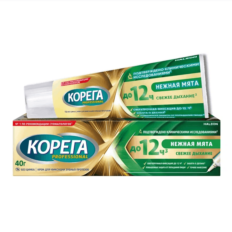 Корега Professional Крем для фиксации зубных протезов Нежная мята 40 г