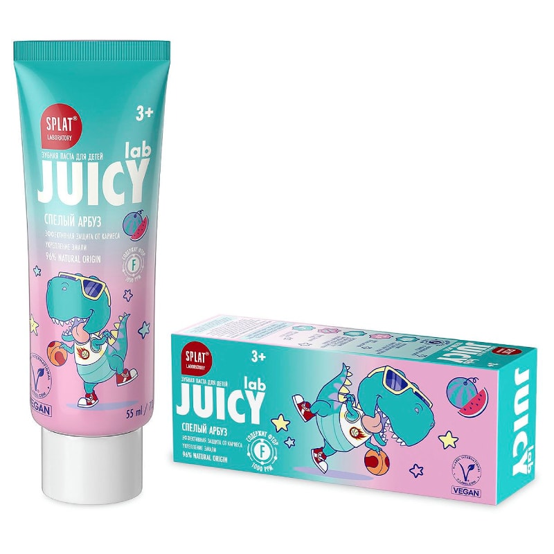 Splat Juicy Lab Зубная паста с фтором для детей от 3 лет против кариеса и зубного налета Спелый арбуз 55 мл