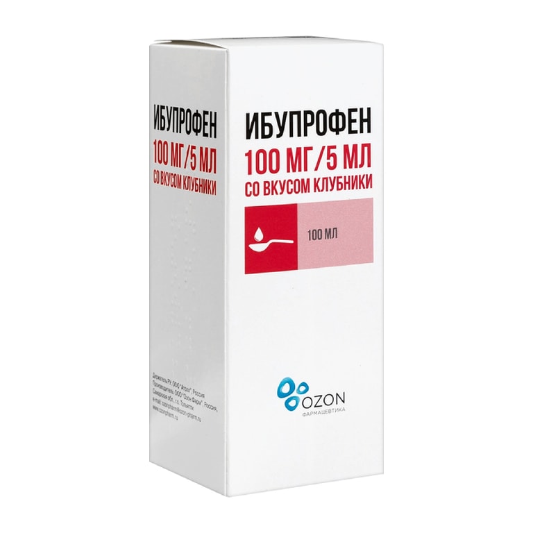 Ибупрофен 100 мг/5 мл суспензия для приема внутрь Для детей Клубника 100 мл