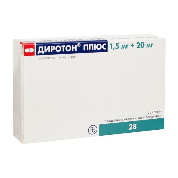 Диротон Плюс 1,5 мг+20 мг капсулы с модифицированным высвобождением 28 шт