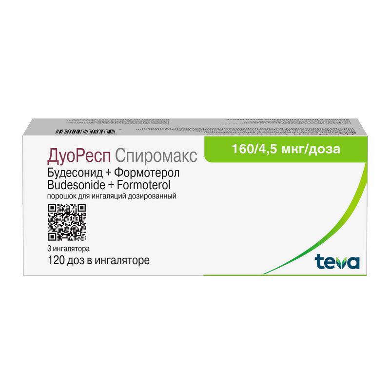 ДуоРесп Спиромакс 160 мкг/доза+4,5 мкг/доза порошок для ингаляций 120 доз 3 шт
