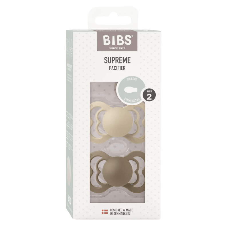 Bibs Supreme Пустышка силиконовая с 6 месяцев Vanilla-Dark Oak 2 шт
