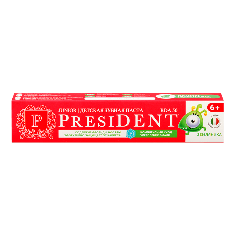PresiDENT Зубная паста с фтором для детей с 6 лет Земляника 70 г