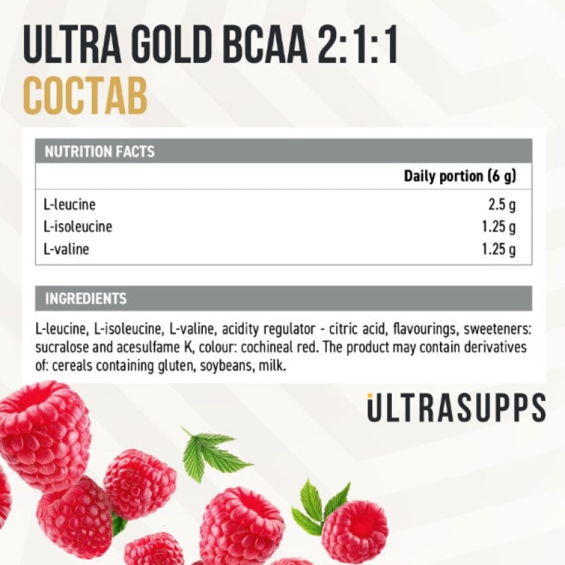 Ultrasupps BCAA 2:1:1 Комплекс аминокислот порошок Малина 300 г