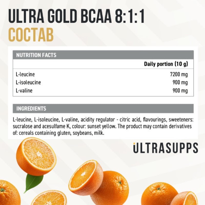Ultrasupps BCAA 8:1:1 Комплекс аминокислот порошок Апельсин 300 г