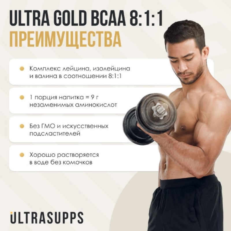 Ultrasupps BCAA 8:1:1 Комплекс аминокислот порошок Малина 300 г