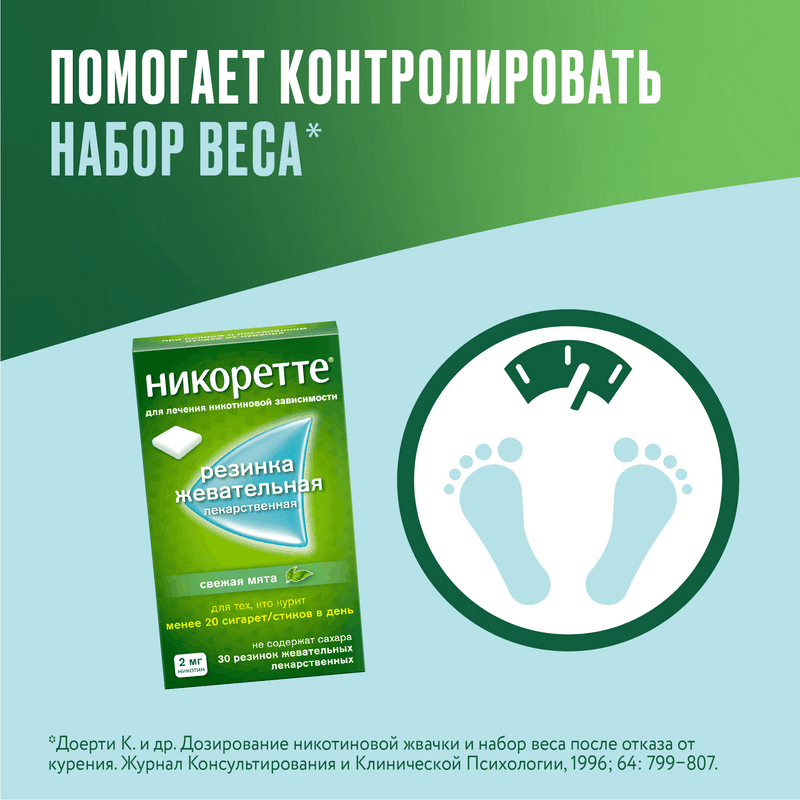 Никоретте 2 мг резинка жевательная лекарственная Свежая мята 30 шт