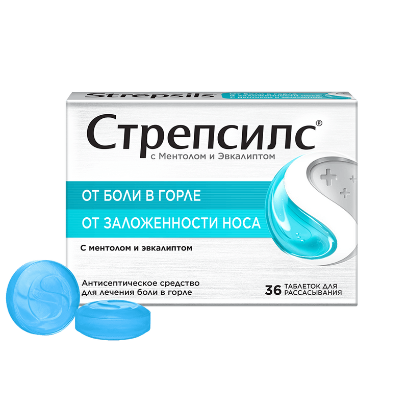 Стрепсилс с Ментолом и Эвкалиптом таблетки для рассасывания 36 шт