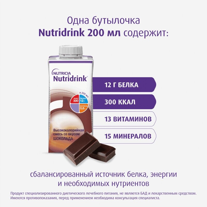 Нутридринк лечебное диетическое высококалорийное питание Шоколад 200 мл