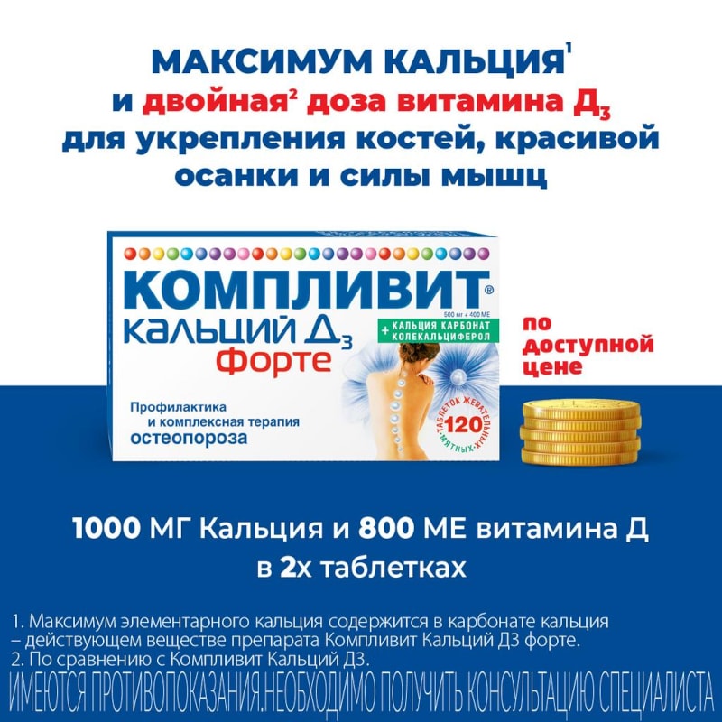 Компливит Кальций Д3 Форте таблетки жевательные Мята 30 шт