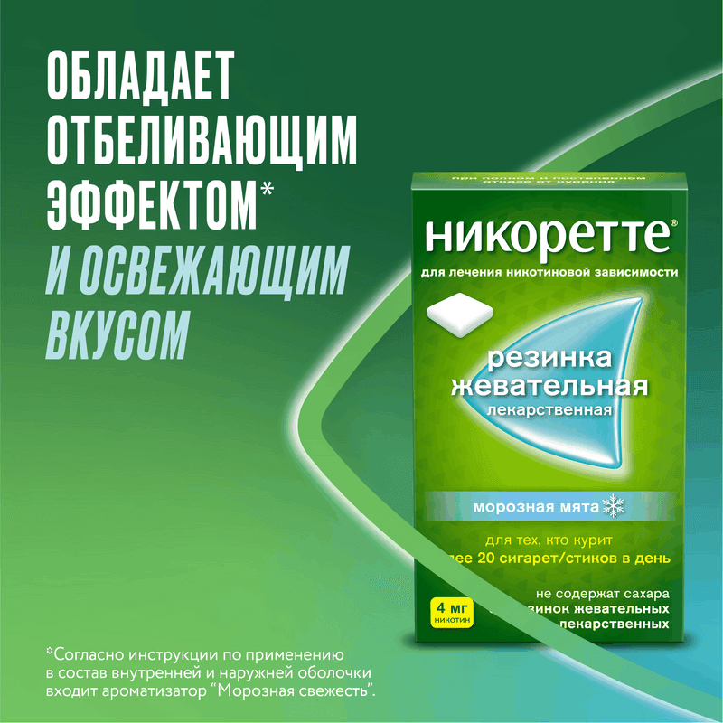 Никоретте 4 мг резинка жевательная лекарственная Морозная мята 30 шт