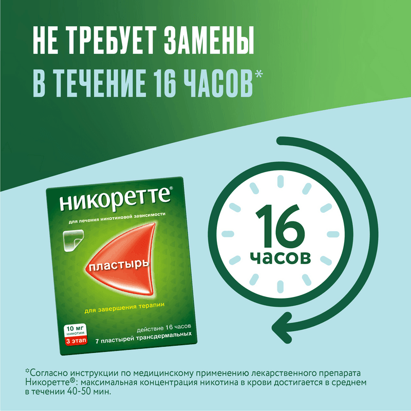 Никоретте 10 мг/16 ч пластырь трансдермальный 3 этап 7 шт