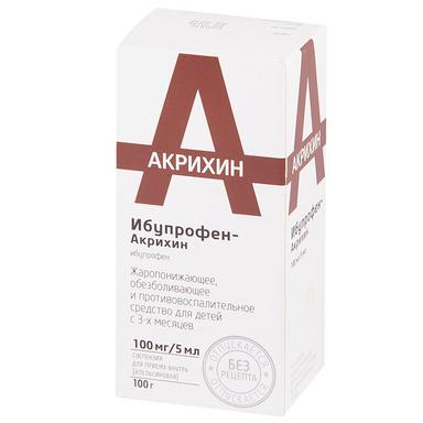 Ибупрофен-Акрихин сусп.д/приема внутрь 100мг/5мл Апельсин 100мл фл.со шприцем